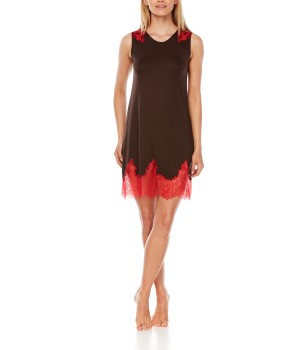 Caída del camisón largo de micromodal en negro y rojo